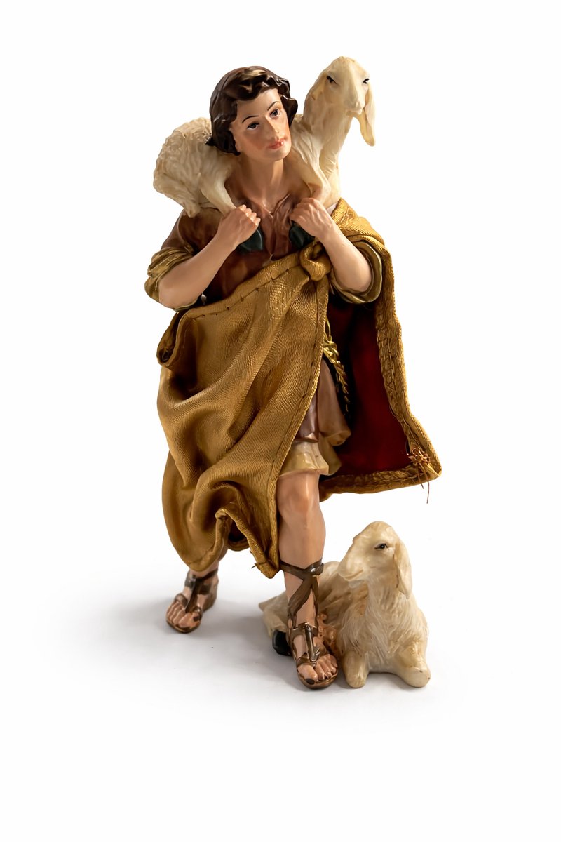 Decoratief beeldje herder met schapen – 15 cm – polyresin