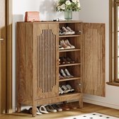 Tribesigns Schoenenkast met lamellendeuren – 5 Laags Schoenenrek met Verstelbare Planken – Vrijstaande Smalle Schoenenkast – 80x 35x 110cm – Houten Schoenenopberger voor Entree, Woonkamer - houtkleur