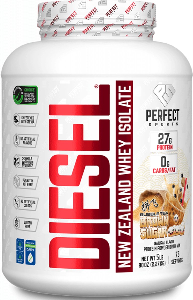 Perfect Sports Diesel 100% New Zealand Whey Isolate (5lbs) Brown Sugar Bubble Tea - Eiwitten - Wei-eiwit isolaat