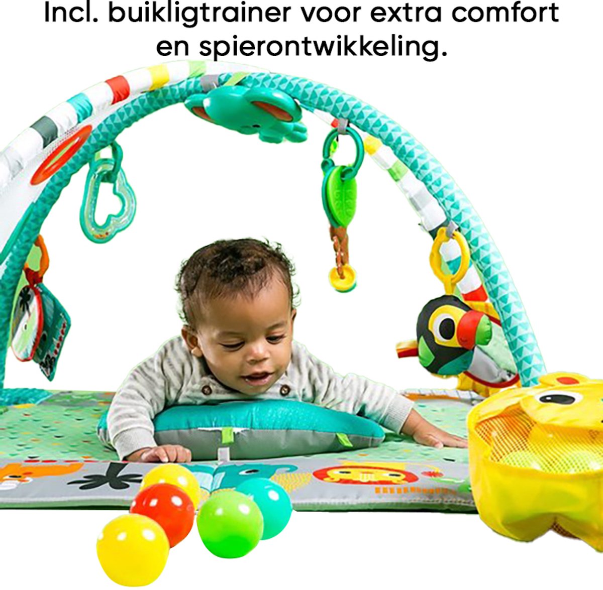 Multifunctioneel Speelkleed Baby + Buikligtrainer - Babygym met AANPASBARE WANDEN - Speelmat met Boog - Incl. 20 Ballen + 5 Speeltjes - Vanaf 0m+ — afbeelding 9