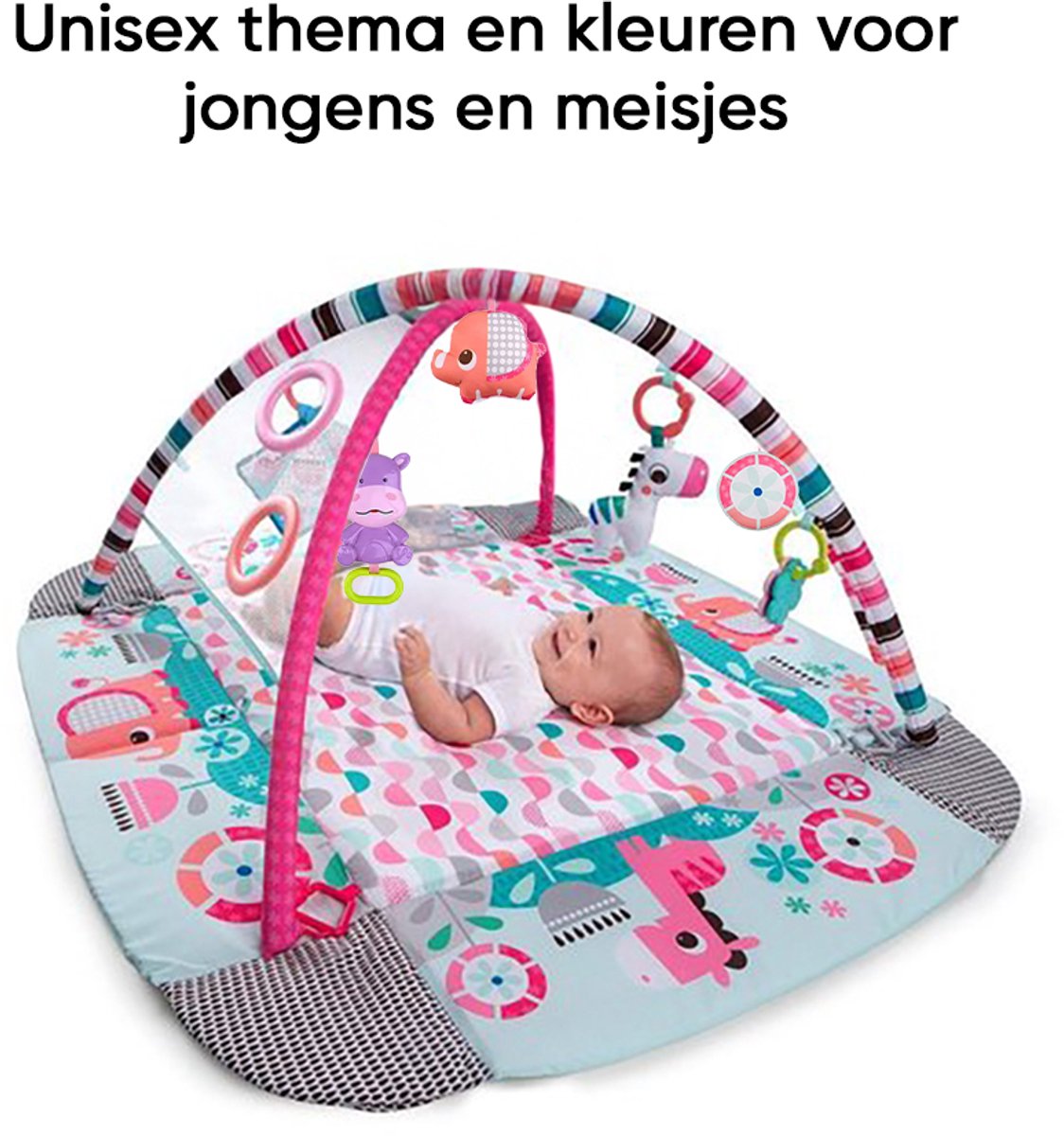 Multifunctioneel Speelkleed Baby + Buikligtrainer - Babygym met AANPASBARE WANDEN - Speelmat met Boog - Incl. 20 Ballen + 5 Speeltjes - Vanaf 0m+ — afbeelding 9
