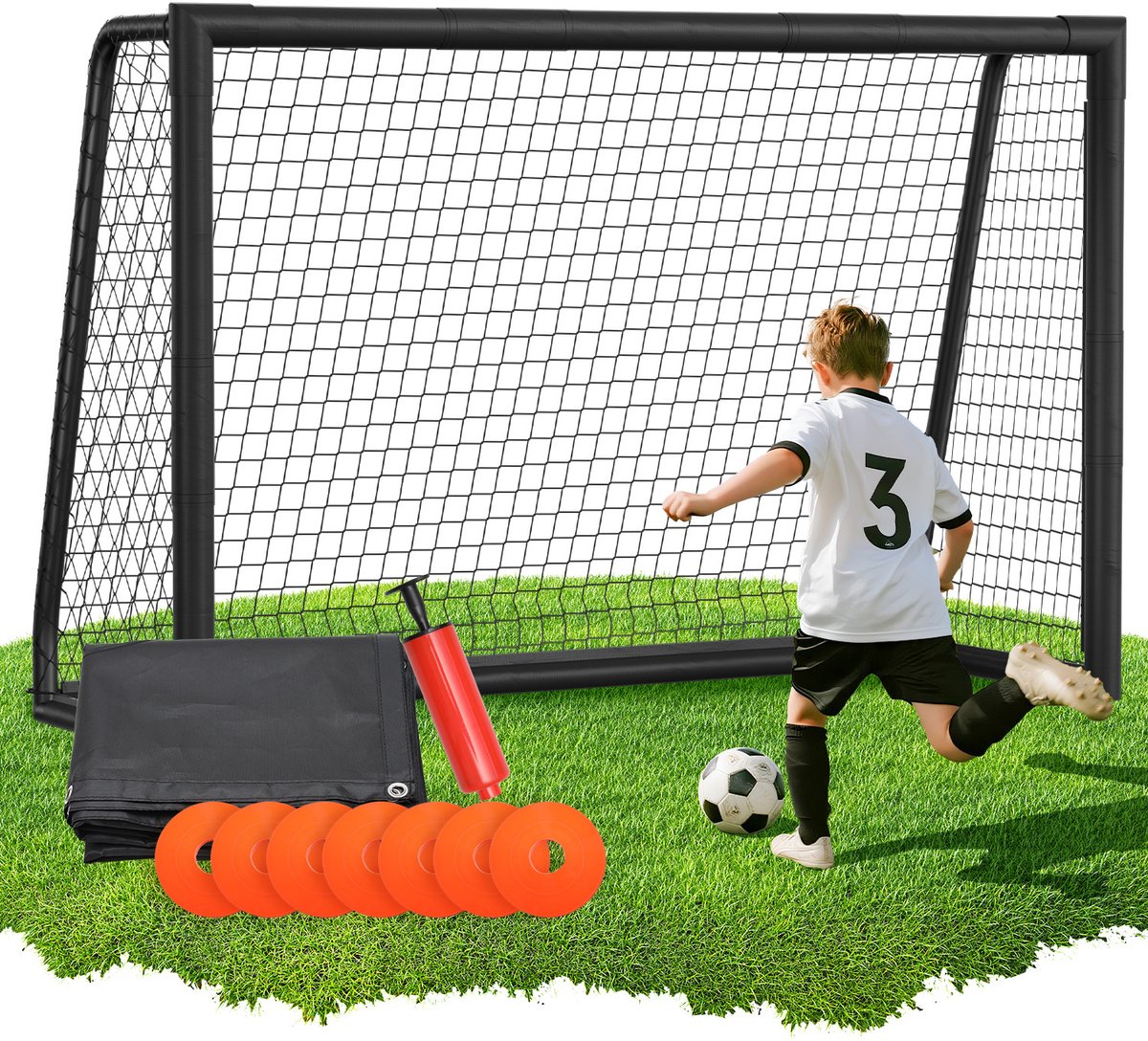 Voetbaldoel 240 x 160 x 80 cm Voetbaldoel voor kinderen en volwassenen metalen doel en buitengebruik zwart