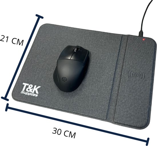 Muismat met Draadloze Oplader 15W – Qi Charger Muismat – Wireless Charging Mouse Pad – Antislip Bureau Muismat – Geschikt voor iPhone & Samsung – TK Supplies ChargeDesk