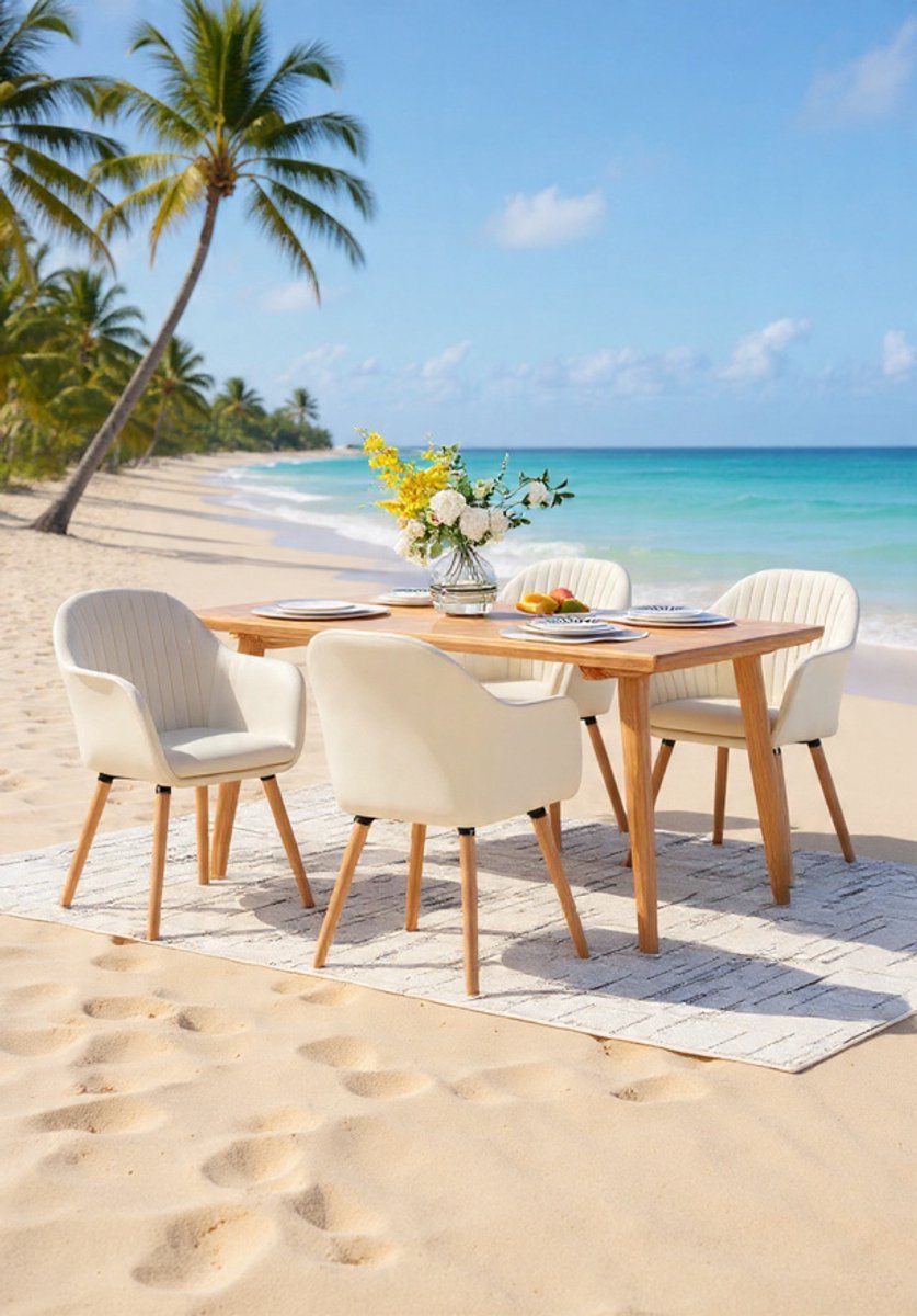 Eara Luxe Eetkamerstoelen – Set van 2 – Crèmewit – Fluweel Gestoffeerd – Met Armleuningen Casa Serena – Ergonomisch & Comfortabel – Afmetingen op aanvraag – Casa Dorada