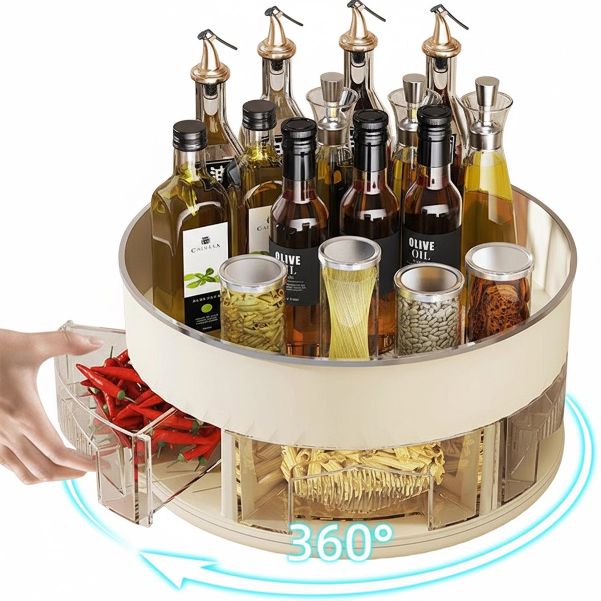 Hearyoo Draaiend Kruidenrek – 360° Roterende Kruiden Organizer – RVS Keuken Opbergrek Voor Specerijen en Flessen