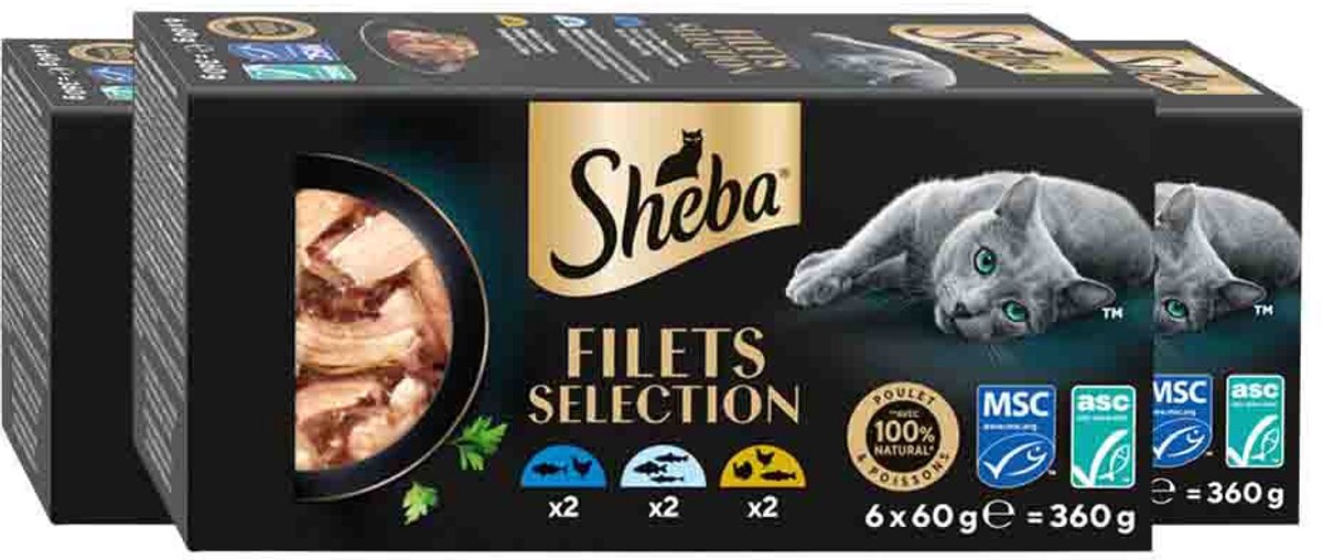 Sheba Sheba Kattenvoer Nat Filets Witte Vis in Saus Multipack - 3 x 6x60 gr - Voordeelverpakking