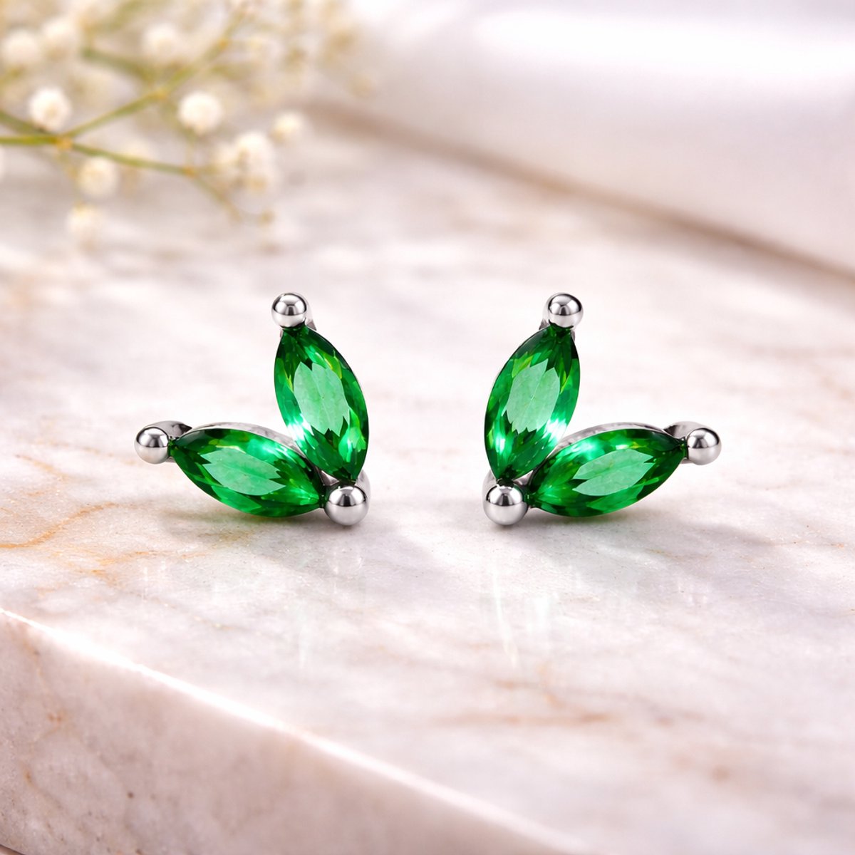 Brendoe Oorbellen Blaadjes Groen – 925 Zilver – Oorstekers met Groene Steen – Dames Oorbellen – Nikkelvrij