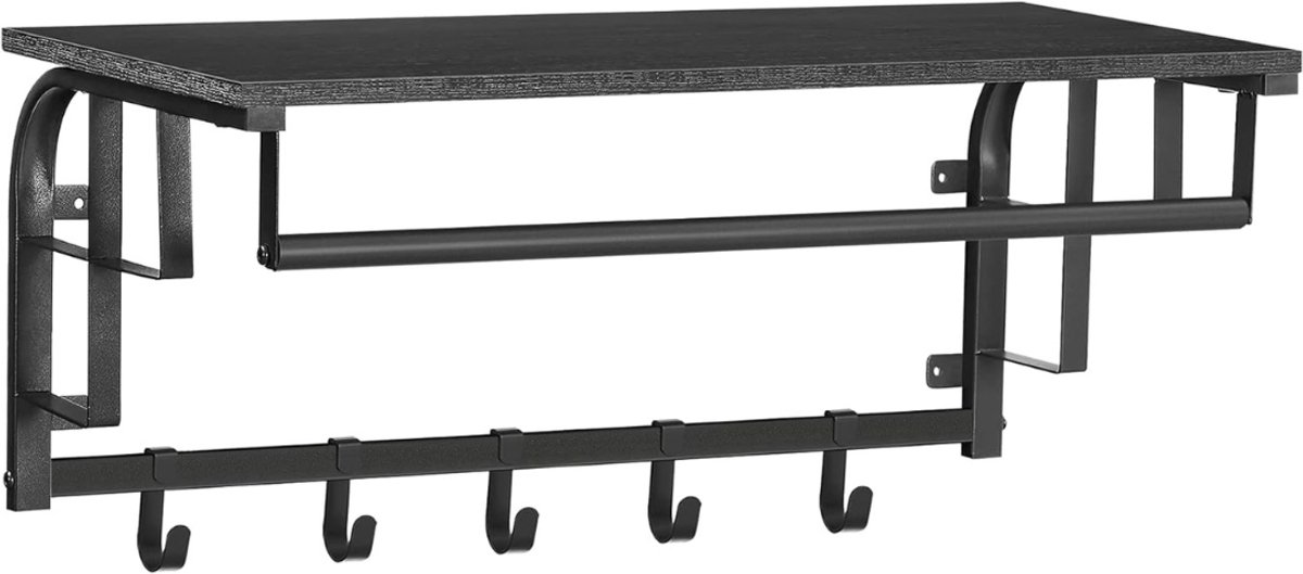 GTB® Wandkapstok met Hoedenplank - Kapstok - Wandkapstok - Zwart - 66cm x 30cm x 27cm