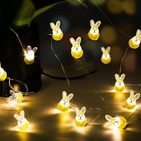 Sander Shop Hazen Lichtsnoer 220 cm, paas-lichtsnoer, Bunny led-paasverlichting, paasdecoratie, lichtketting, led-paasverlichting, paasdecoratie voor binnen