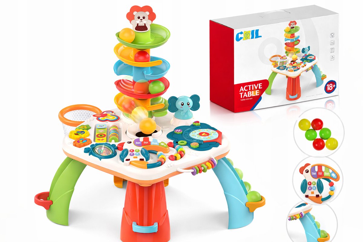 COIL Activiteitentafel Baby 5-in-1 met Ballenbaan & Muziek – Educatief Speelgoed – Vanaf 18 Maanden