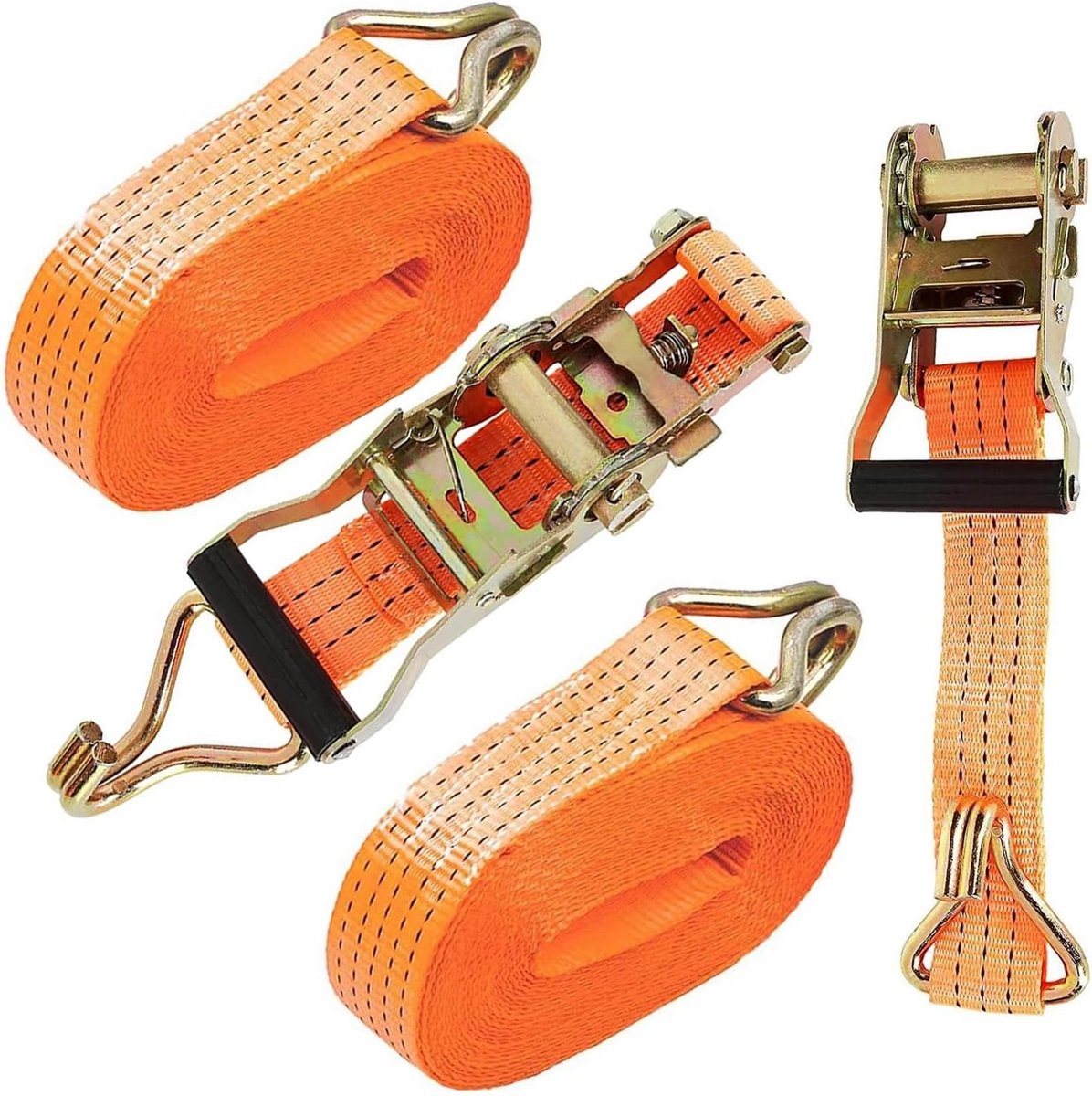2 STUKS ZWARE RATELSPANBANDEN 50MM X 6M - 5000KG Breeksterkte - Bevestigingsriemen met J-Haak