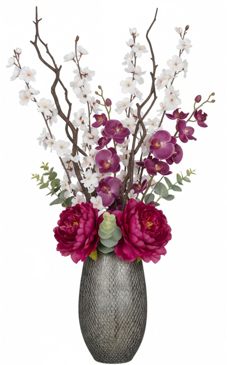 Mica Decorations Mica Bloemenvaas Madeira - hoog model - zilver - terracotta - 50 x 30 cm - schubbenpatroon
