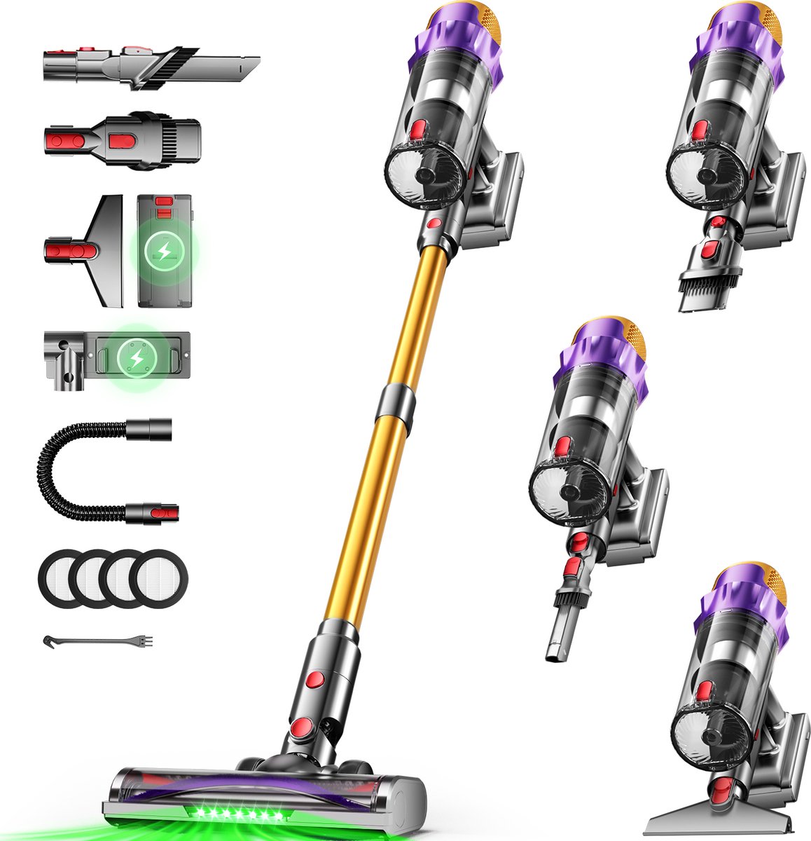 AUTHMIC Steelstofzuiger - Steelstofzuiger Draadloos - 65.000Pa Zuigkracht - Borstelloze Motor - 70 Min Accuduur - HEPA Filter - LED Vloerborstel - Grote Stofcontainer