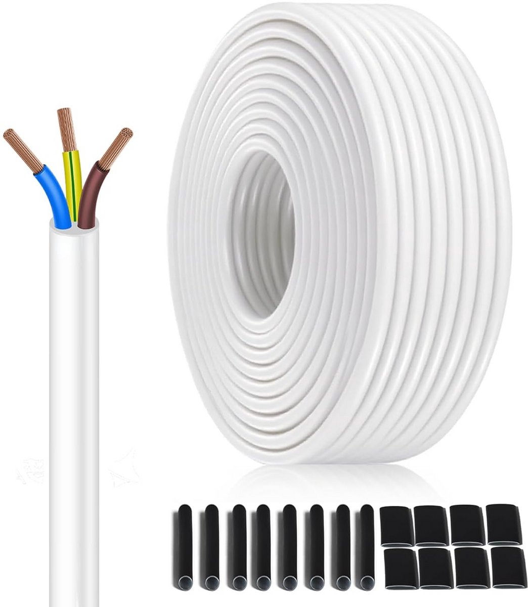 Flexibele PVC-kabel Wit 3x0.75mm² H05VV-F Installatiekabel 30 Meter