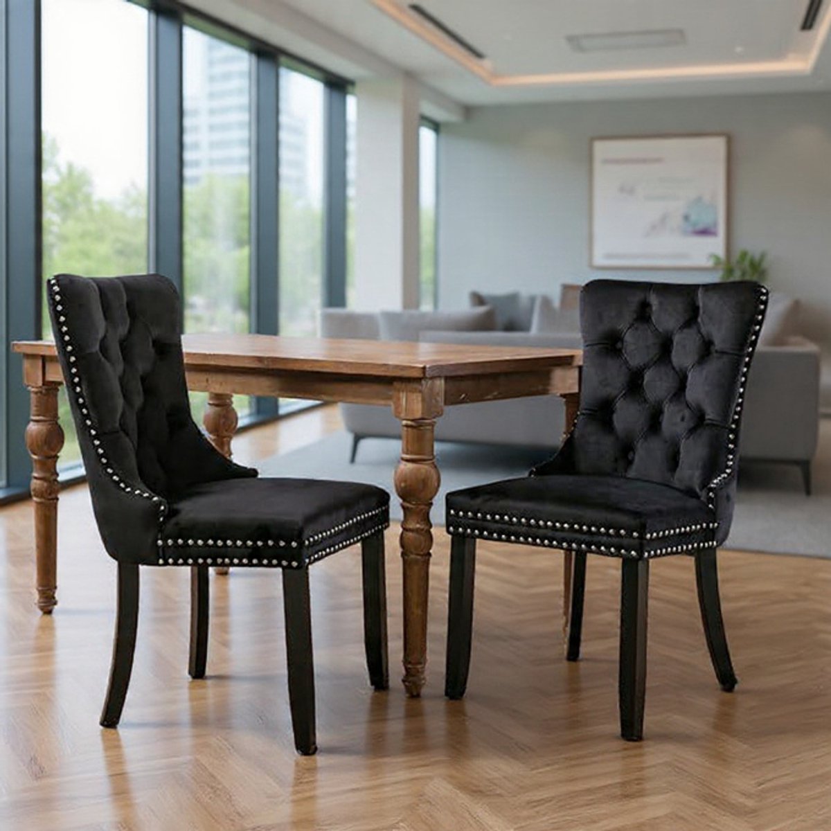 Valencia Luxe Eetkamerstoelen – Set van 2 – Zwart Fluweel – Getuft Hoge Vloerkleed – Ergonomisch & Elegant Casa Serena – Afmetingen op aanvraag – Casa Dorada