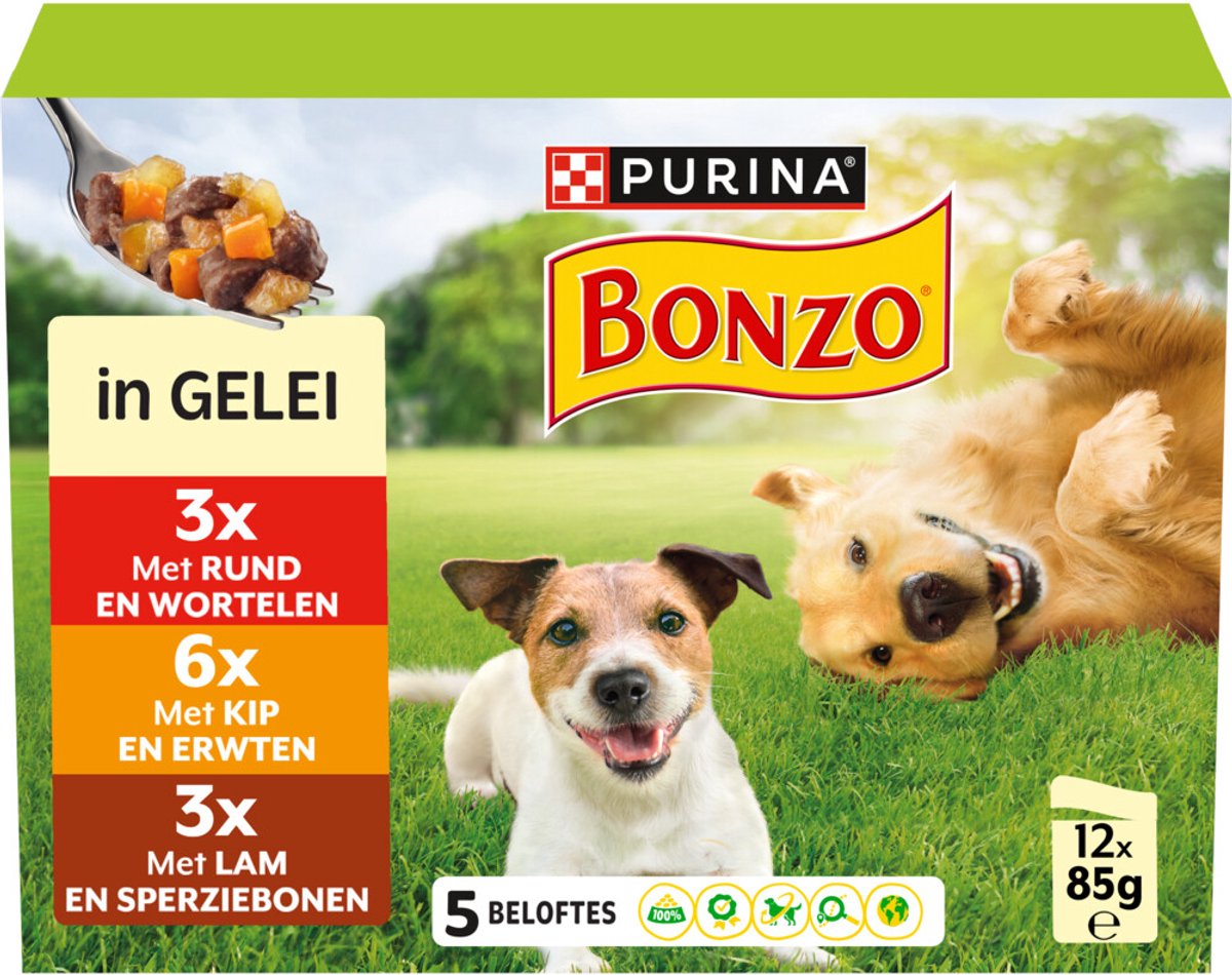 Bonzo Bonzo - Hondenvoer - Nat - Pouch in Gelei - Multipack - 12x85g