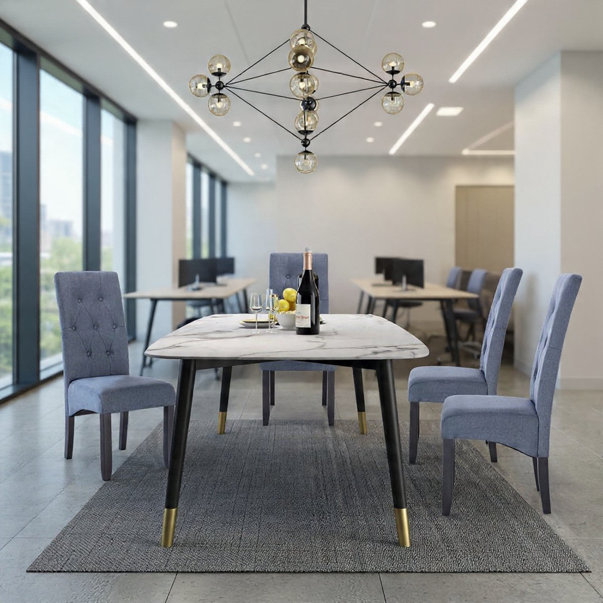 Serena eetkamerstoelen BH106dgr-2, set van 2, keukenstoel, fauteuil, gestoffeerde stoel met hoge rugleuning, massief houten poten, linnen gestoffeerde zitting, donkergrijs - Casa Serena – Afmetinge...