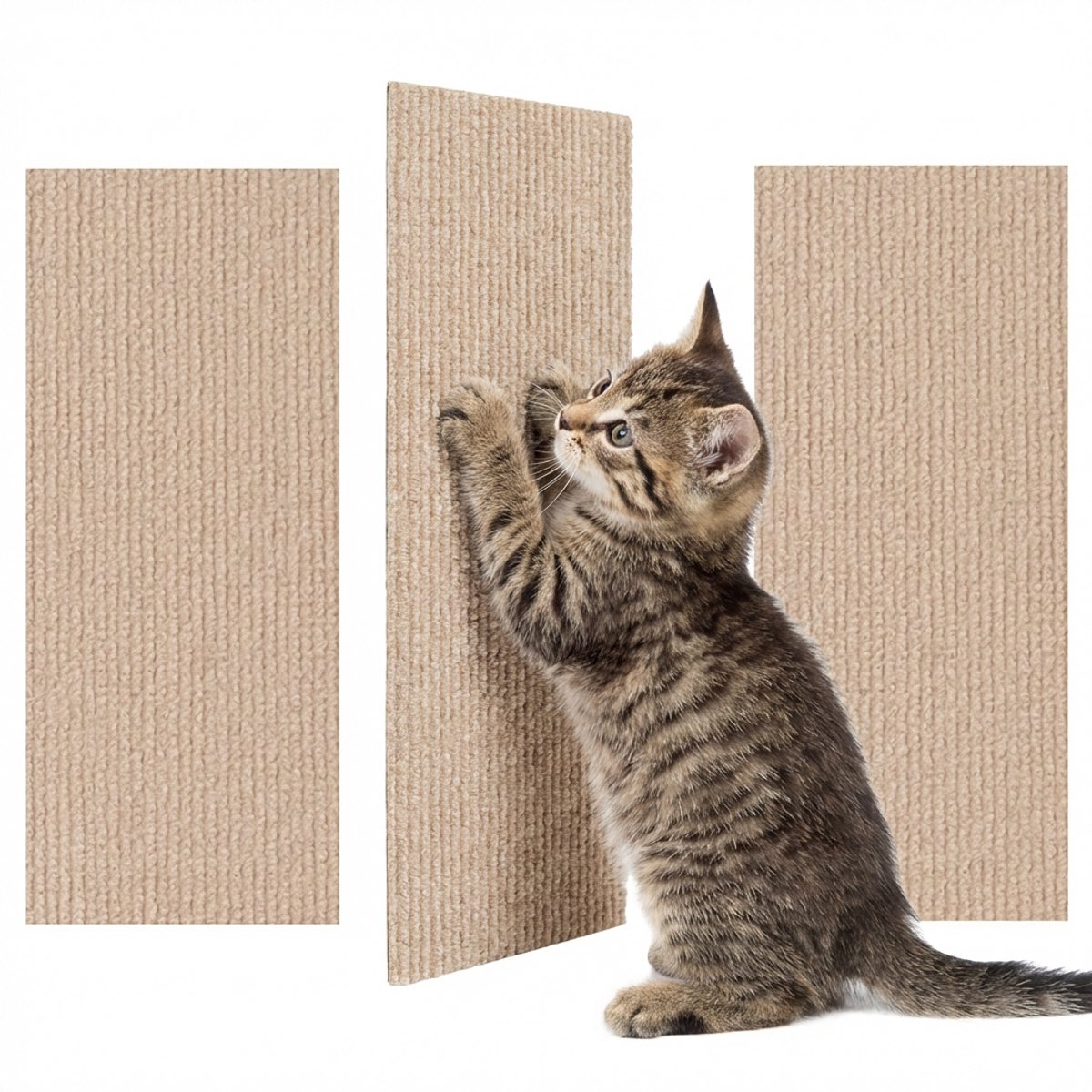 Hearyoo Kattenkrabmat Zelfklevend – Krabmat Voor Bank & Meubels – Op Maat Knipbaar – Set 3 Stuks 30x100 cm – Khaki