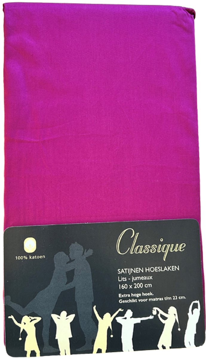 Hoeslaken 100% Hoogwaardig Katoen Satijn - 160x200 - Fuchsia - Restant Actie!