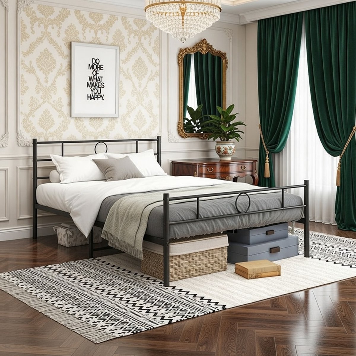 Modern Metalen Bedframe 140x200 cm - Stijlvol Zwart Jongerenbed / Logeerbed met lattenbodem en Opbergruimte - Stevig en Eenvoudig te Monteren Casa Serena