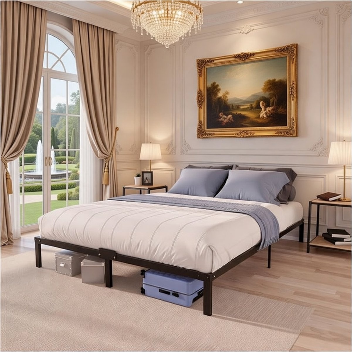 SerenaSteel Luxe Metalen Bedframe 180x200 cm met Extra Hoge Opbergruimte (35 cm) - Zwart Staal, Inclusief lattenbodem, Stevig & Piepvrij Design - Geschikt voor alle matrassen | Casa Serena