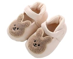 Babyschoentjes om mee te lopen - unisex - zachte suède zool - konijnenprint - binnenlengte 11 cm