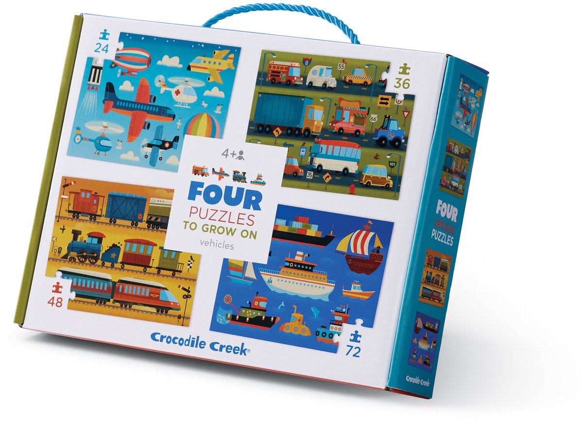 Crocodile Creek puzzelset voertuigen - kleurrijke legpuzzels voor kinderen.
