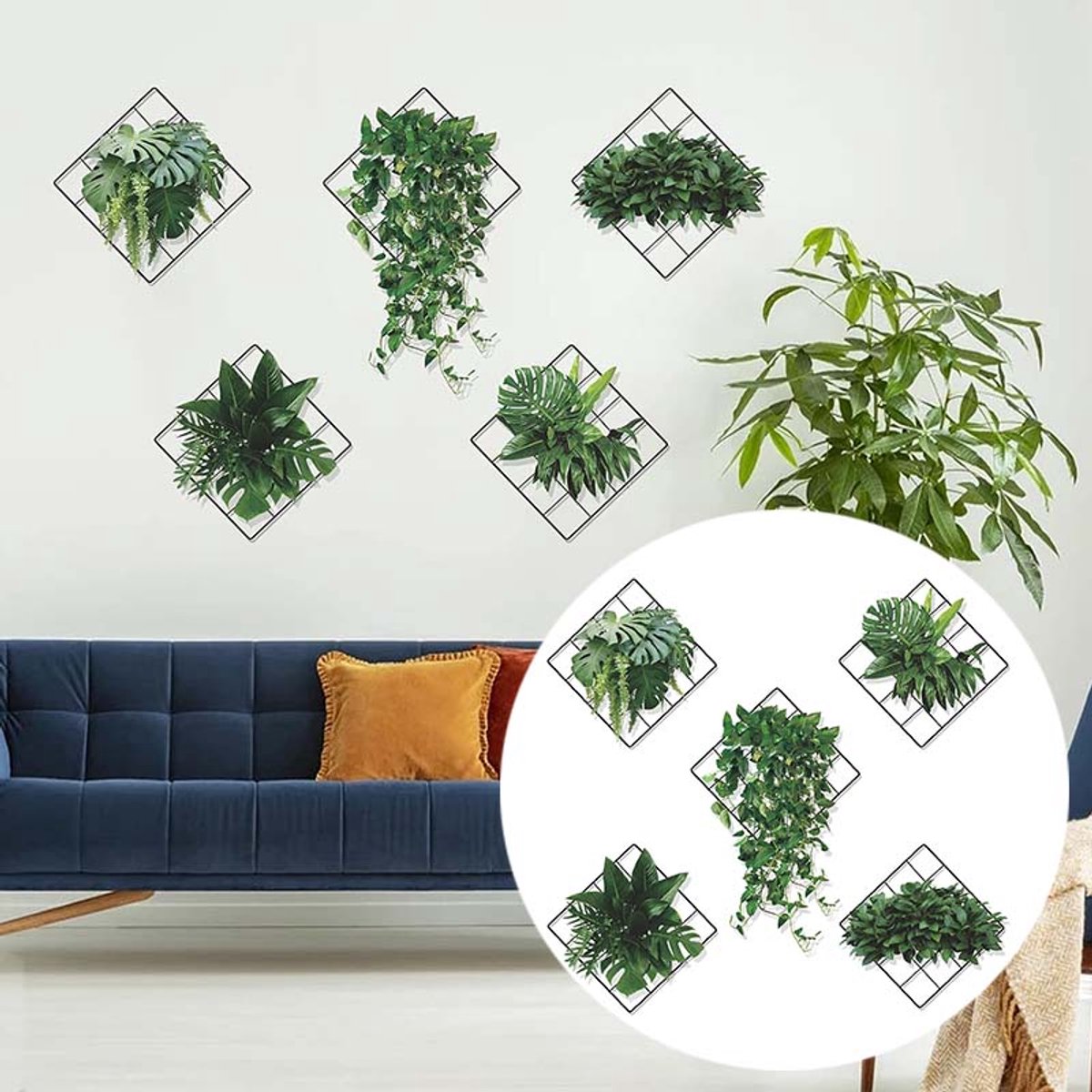 6 Stuks Groene Planten 3D Sticker (29 X 30cm) - Groene Bladeren Grid Wand Sticker - Wand Groene Decoratie - Geschikt Voor Slaapkamer Woonkamer Kantoor Keuken