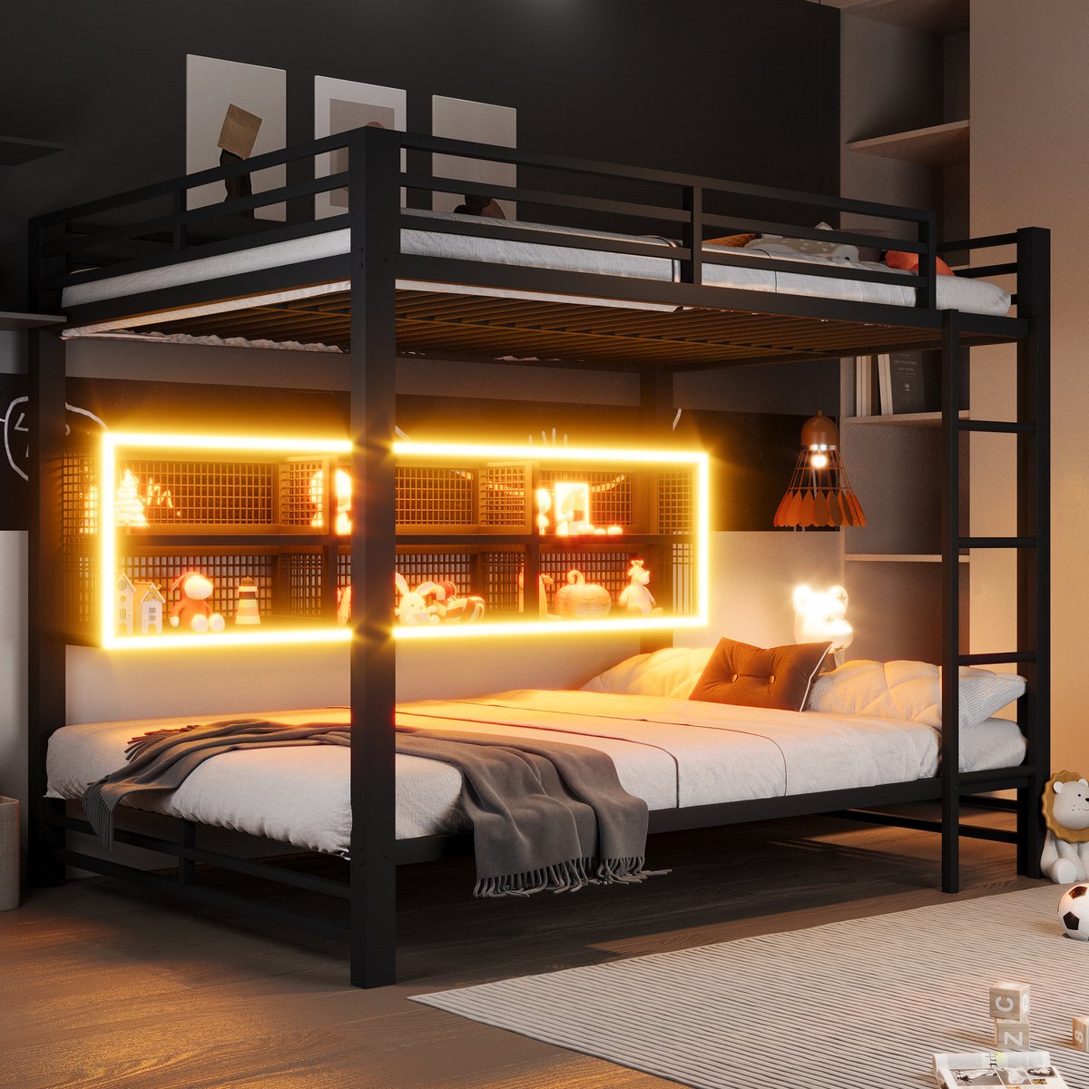 REDOM - Stapelbed met 6 Opbergkasten – 140x200 cm – Met LED in Hoofdbord – Stabiel Metalen