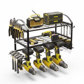 Hearyoo Gereedschapswand Boormachine Houder – Wandrek Gereedschap Organizer – Metalen Wandhouder met Haken – Zwart