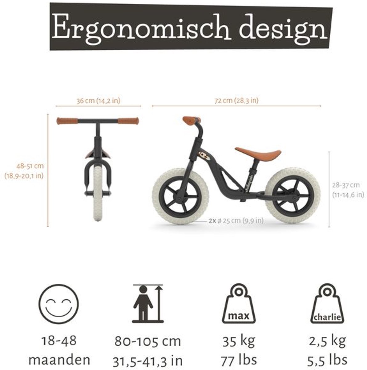 Chillafish Loopfiets 2 jaar - Lichtgewicht met verstelbaar zadel en stuur - Zwart - Loopfiets voor jongens en meisjes tot 4 jaar met handvat om te dragen en anti lek banden - Model Charlie — afbeelding 13