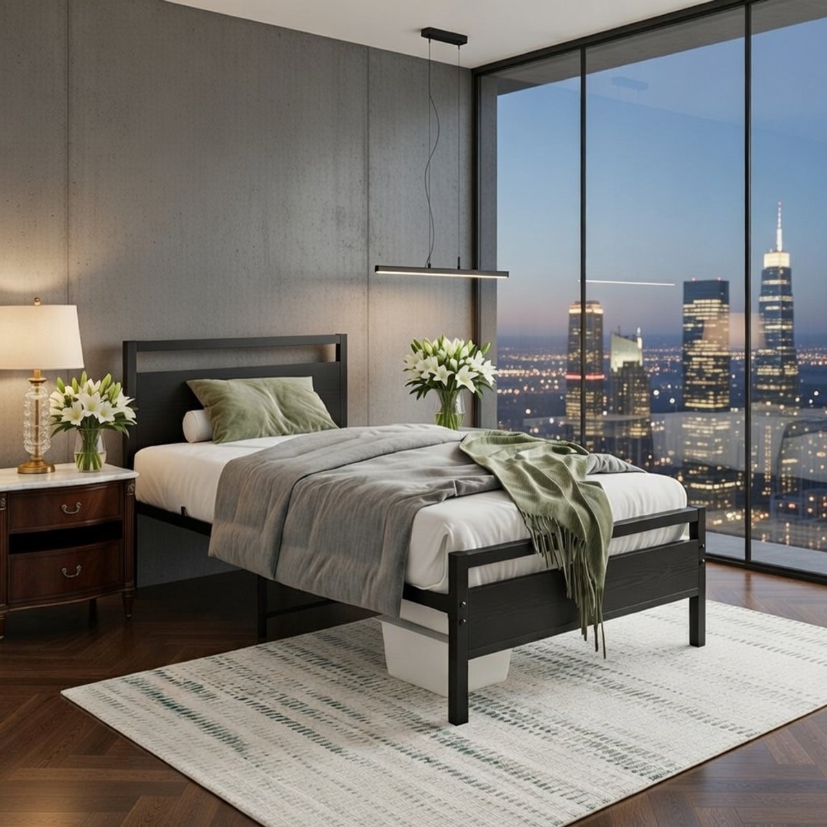 Modern Persoonlijk Bed 90x200 cm - Metalen Bedframe met Lattenbodem, Opbergruimte Onder Bed, Zwart - Stijlvol Tienerbed, Logeerbed en Opbergbed voor Slaapkamer Casa Serena – Casa Dorada