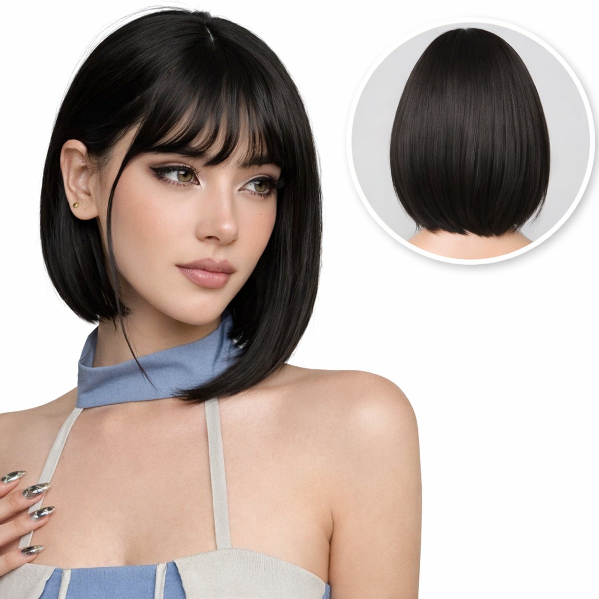 SassyGoods Zwarte Pruik - Pruiken Dames Kort Haar - Wig - Haarwerk - Wasbaar - Zwart - 35 cm