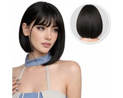 SassyGoods Zwarte Pruik - Pruiken Dames Kort Haar - Wig - Haarwerk - Wasbaar - Zwart - Carnaval - 35 cm