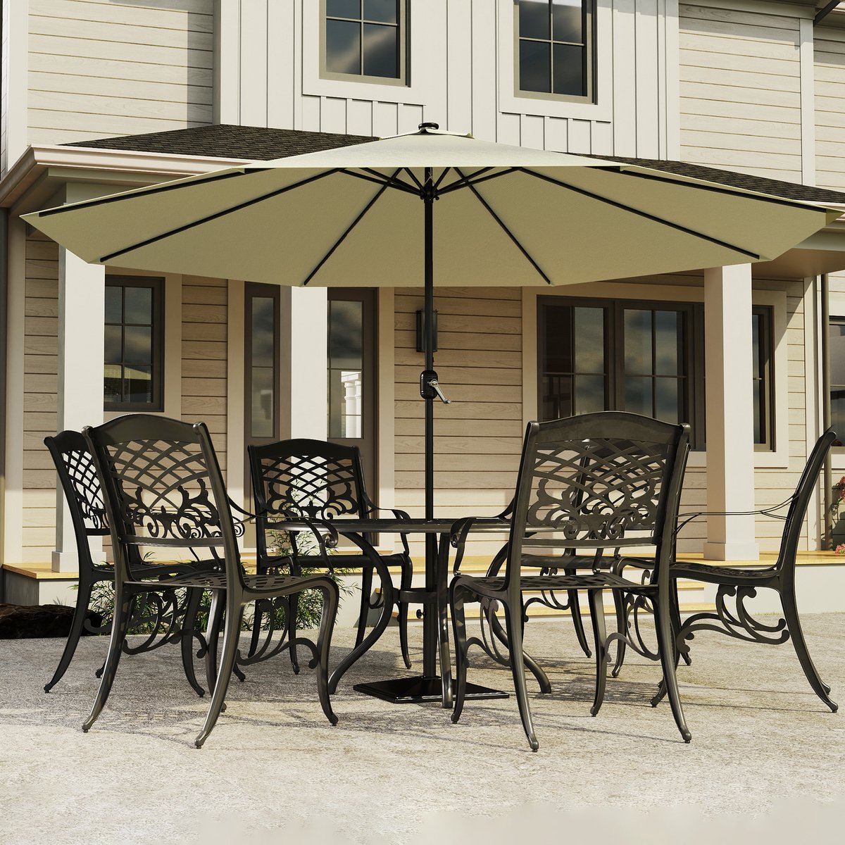 Aufun vrijstaande parasol – Ø300 cm – met zwengel – UV-bescherming – stuurbare – beige – voor terras, balkon en strand – foto 3