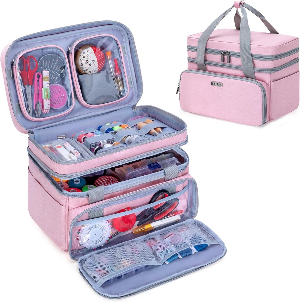 Naaiaccessoires Organizer - Opbergtas Gereedschap - Hobby Naaien - Dubbellaags Ontwerp - 305 cm - Roze