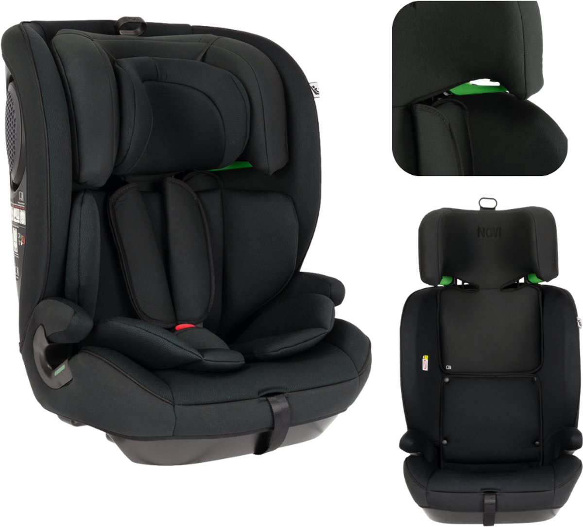 Novi Jules V2 Autostoel 76-150 cm – Groep 1/2/3 – Gordelbevestiging – Verstelbare Hoofdsteun – I-Size