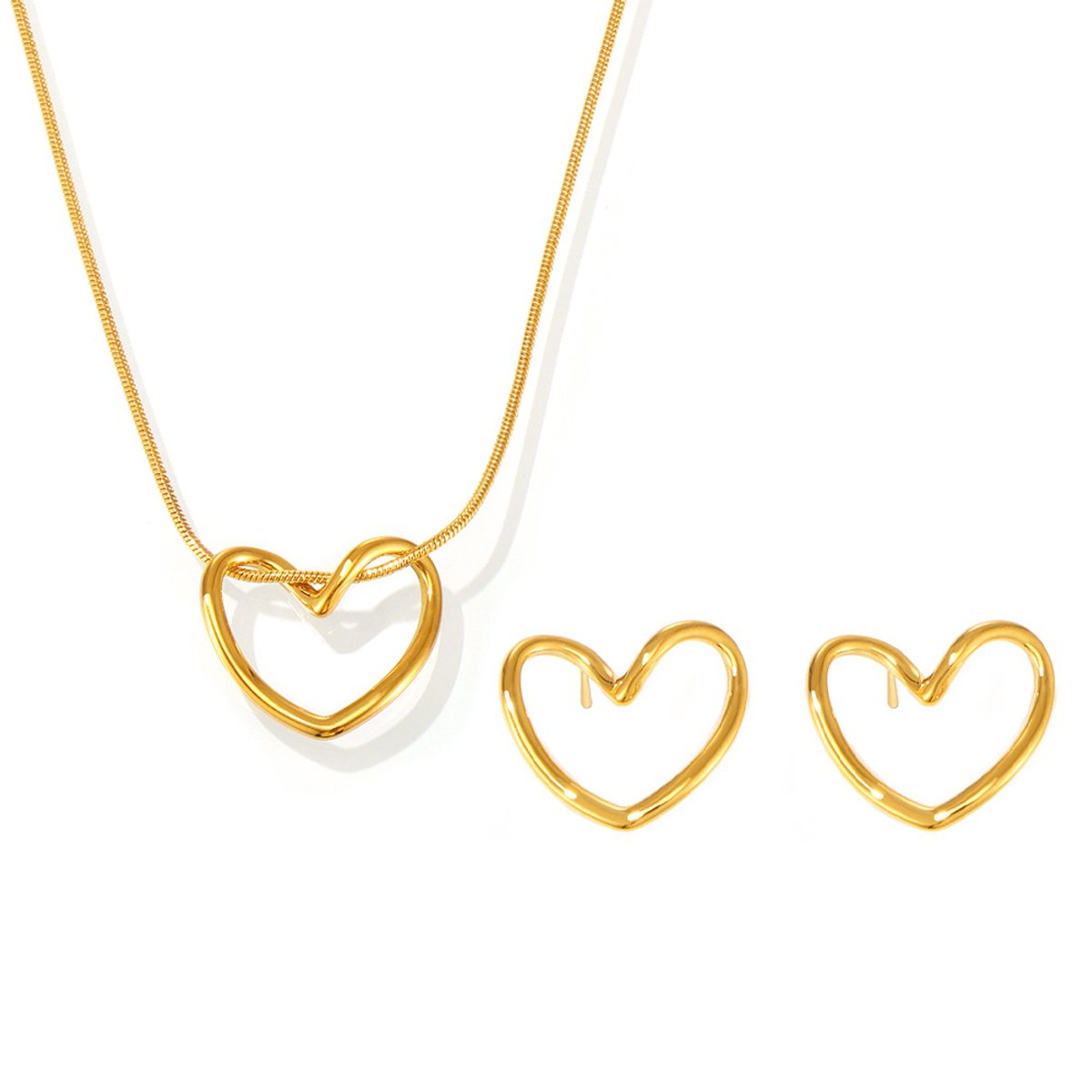 Glintweave – Roestvrijstalen Sieradenset met Hartvormige Hangers – 18K Verguld – Ketting & Oorbellen – Dames – Goud