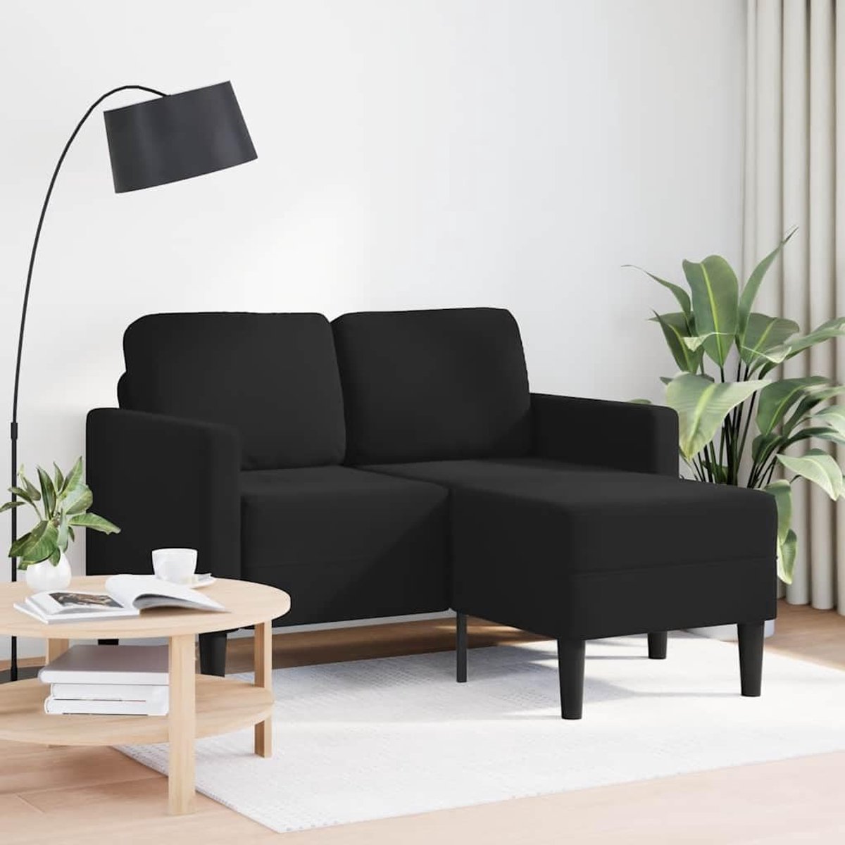 2-zitsbank met Chaise Longue L-vorm Fluweel 125 x 118 x 85 cm – Compacte Loungesofa voor Woonkamer of Slaapkamer – Zwart – Pauwhome