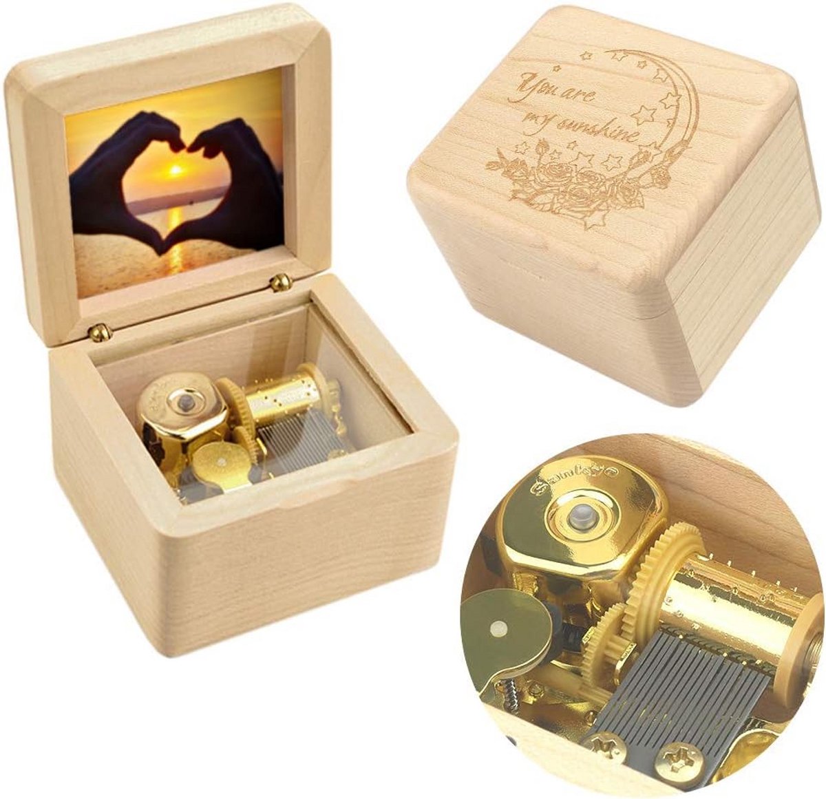 Houten muziekdoos met foto - Uniek cadeau voor Kerstmis, Valentijn of verjaardag - Melodie 'You are My Sunshine'