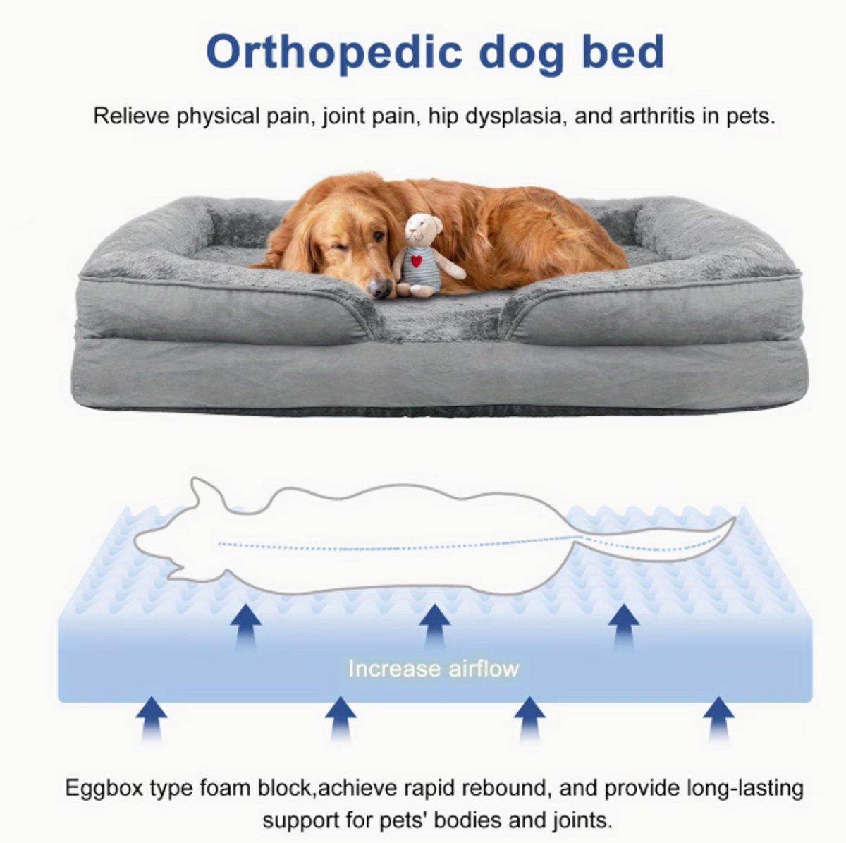 Groot U-Vormig Hondenbed – Zacht & Comfortabel met Pluche Vulling | 106×80×20 cm – Grijs thumbnail 6