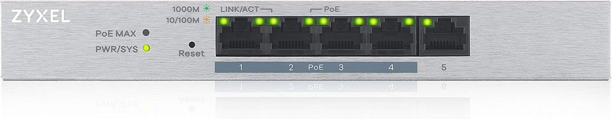 5-Poorts Gigabit PoE+ Switch met Webbeheer