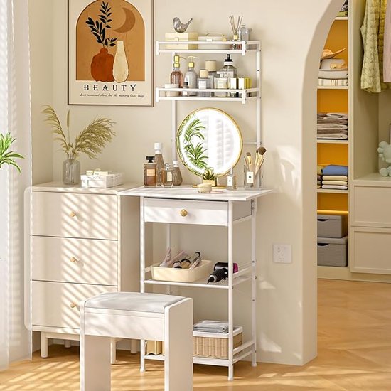 Make uptafel Zonder Spiegel 60x40x146 Cm Compacte Witte Kaptafel Met make-uptafel-zonder-spiegel-60x40x146-cm-compacte-witte-kaptafel-met