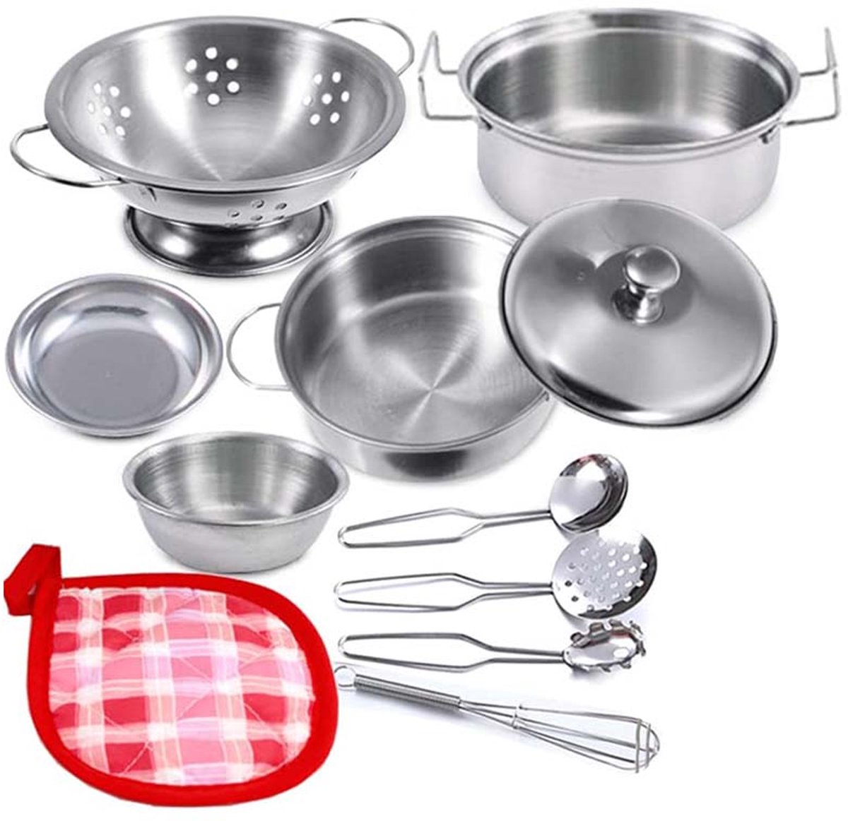 11 Stuks Set Mini Keuken Kook Speelgoed - Roestvrij Staal Keukengerei Speelgoed Set - Kinder Potten Set - Kinderen Thuis Speelgoed