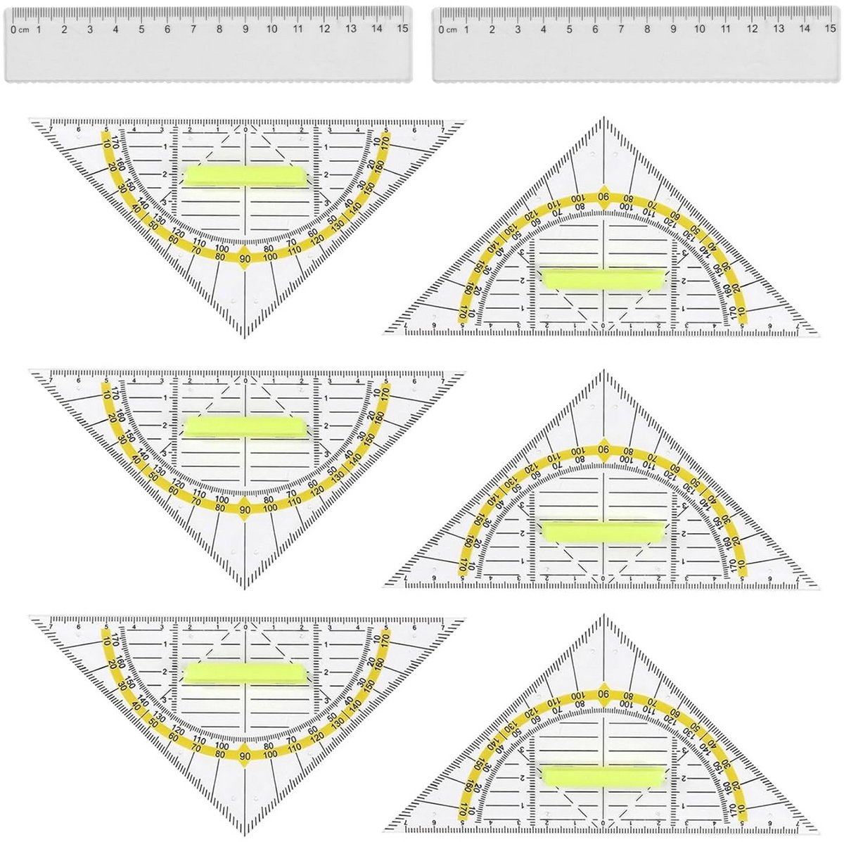 Set Geo Driehoeken 6 Stuks met Handgreep 16 cm Flexibele Driehoek Liniaal 15 cm Cirkelsjabloon voor School Kantoor