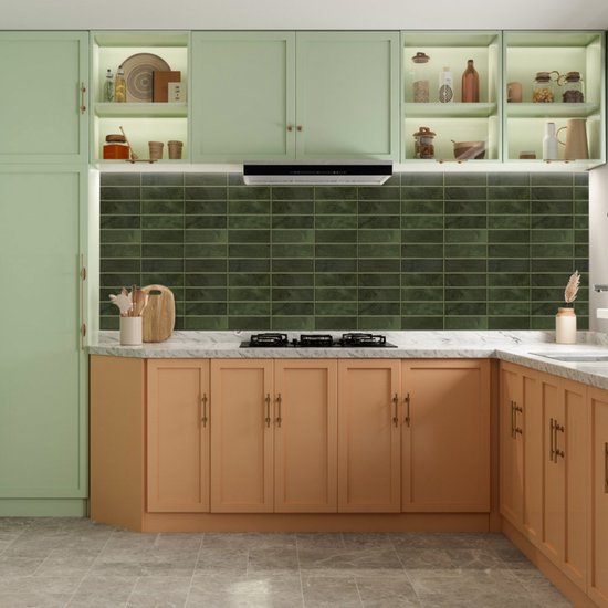 Nastopee Dikkere plaktegels, keuken, 10 vellen, 3D zelfklevende tegels, groen, zelfklevende wandtegel, keuken, badkamer (30 x 30 cm