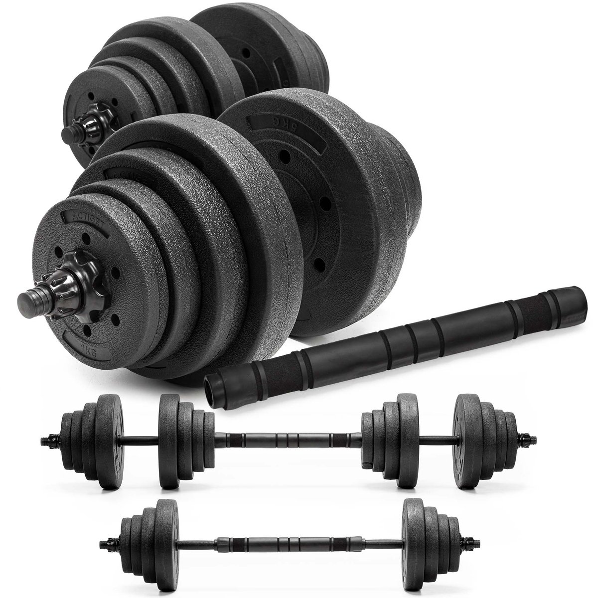 Actiget® Dumbellset - 30 KG - Halter Verlengstuk - Verstelbaar - Complete Set - Thuis Sporten - Zwart