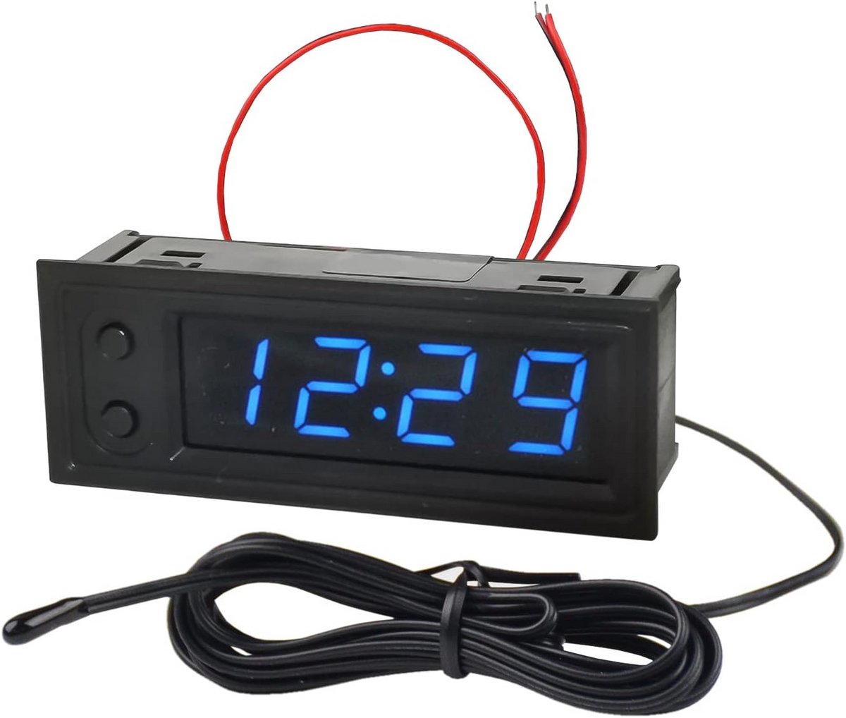 3-in-1 LED Autoklok met Temperatuur- en Spanningsmeting – Digitaal Thermometer voor Auto, Motor en Boot