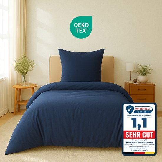Komfortec Premium Dekbedovertrek 155x220 cm + 2x Kussensloop 80x80 cm - Geborsteld 100% Polyester Microvezel 90 g/m² - 3-Delige Superzachte Beddengoedset - Blauw