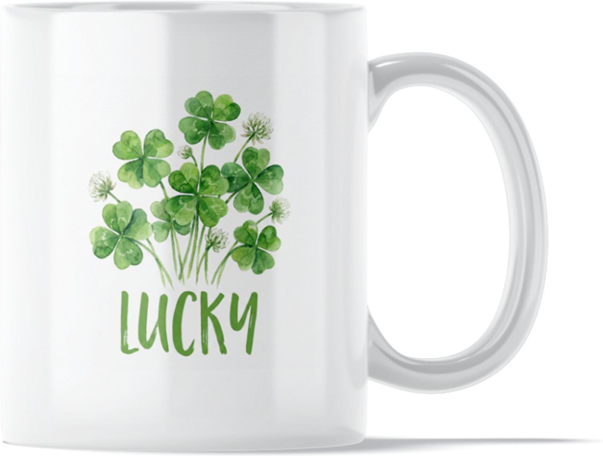 "Aquarel Series" Mok: Lucky Clover - Veel Geluk - Geluksbrenger Waterverf Mok Klavertje Vier - Positieve Herinnering dat Je Geluk moet hebben - Laat een Bijzonder Iemand weten dat je Hem/ Haar veel Geluk Toewenst - Talisman Mok - Lief Valentijns Kado